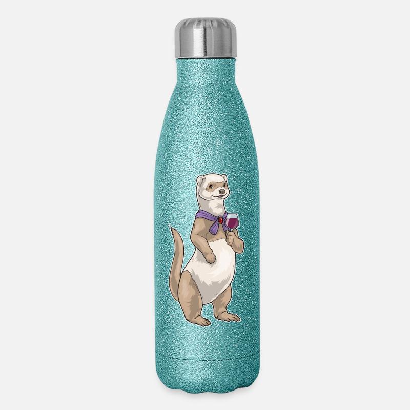 Ferret Red Wine - Glitter Thermal Bottle 500 ml - blue glitter