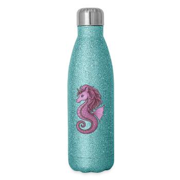 Hippocampe de mer Licorne Rose Violet - Gourde isotherme pailletée 500 ml - paillettes bleues - Droite