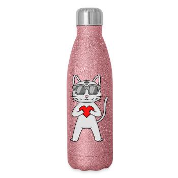 Devon Rex mit Sonnenbrille und Herz - Glitzer Isolierflasche 500 ml - Pink Glitzer - Rechts
