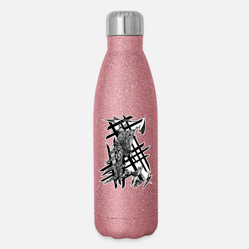 Schwarz-Weiß abstraktes Design Nr. 5 - Glitzer Isolierflasche 500 ml - Pink Glitzer