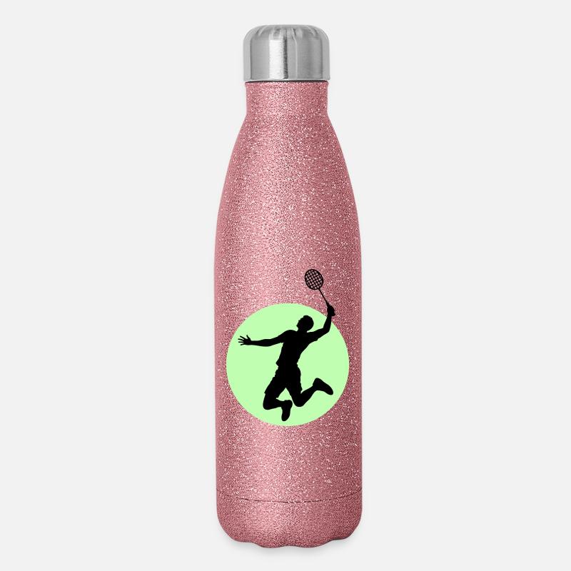 Badminton Player Silhouette – Smash Power - Glitter Thermal Bottle 500 ml - pink glitter