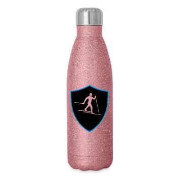 Langlauf Schild - Glitzer Isolierflasche 500 ml - Pink Glitzer - Rechts