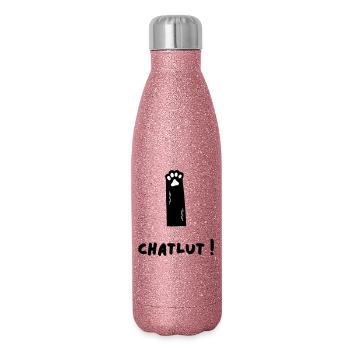 Le chat qui dit Chatlut - Gourde isotherme pailletée 500 ml - paillettes roses - Droite