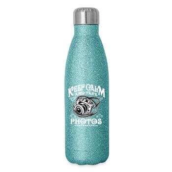 Restez calme et prenez des photos - Gourde isotherme pailletée 500 ml - paillettes bleues - Droite