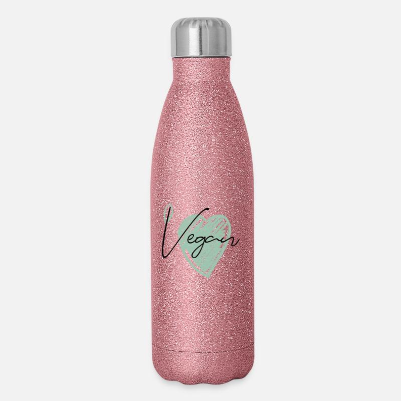 Végétalien - Gourde isotherme pailletée 500 ml - paillettes roses