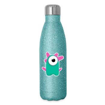 Niedlicher türkisfarbener Zyklop | Lustiges pinkes Monster - Glitzer Isolierflasche 500 ml - Blau Glitzer - Rechts
