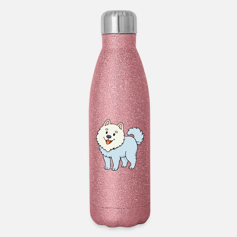 Fuzzy Dog (White/ Comic) - Glitter Thermal Bottle 500 ml - pink glitter