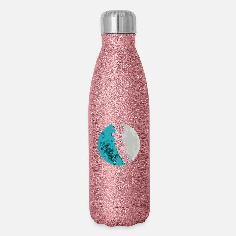 Split Earth Teal Moon - Glitter Thermal Bottle 500 ml - pink glitter