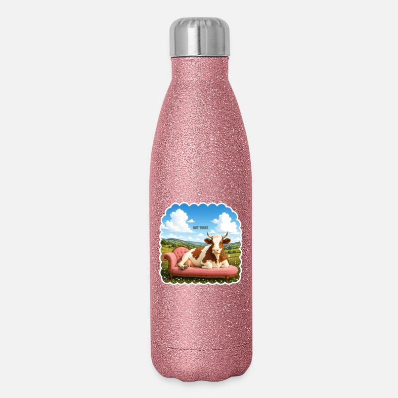Not Today – Relaxed Cow on Sofa - Glitter Thermal Bottle 500 ml - pink glitter