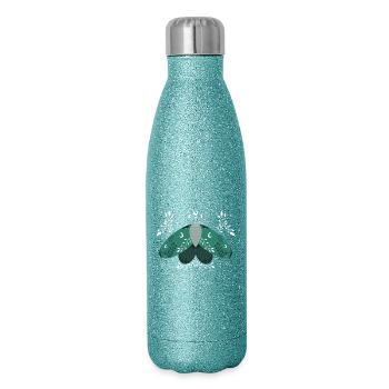 Grüne Mondmotte mit Blattwerk - Glitzer Isolierflasche 500 ml - Blau Glitzer - Rechts