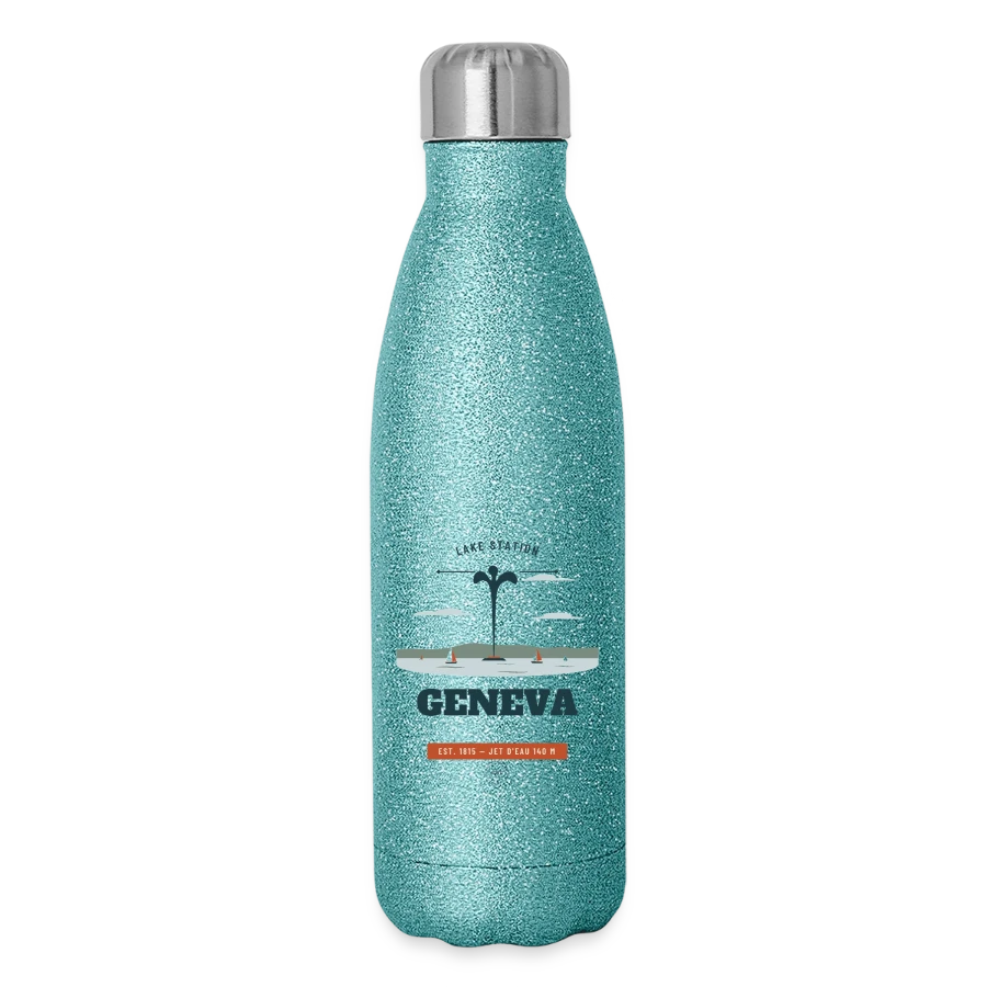 Geneva badge on a glitter thermal bottle 500 ml, blue glitter