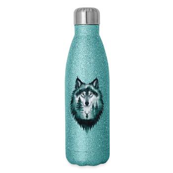Wolf Silhouette Deer Woodland Gift - Glitter Thermal Bottle 500 ml - blue glitter - Right