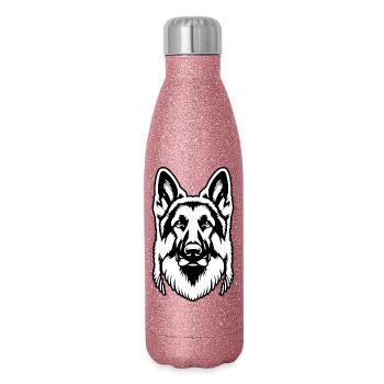 Deutscher Schäferhund schwarze Silhouette vom Kopf - Glitzer Isolierflasche 500 ml - Pink Glitzer - Rechts
