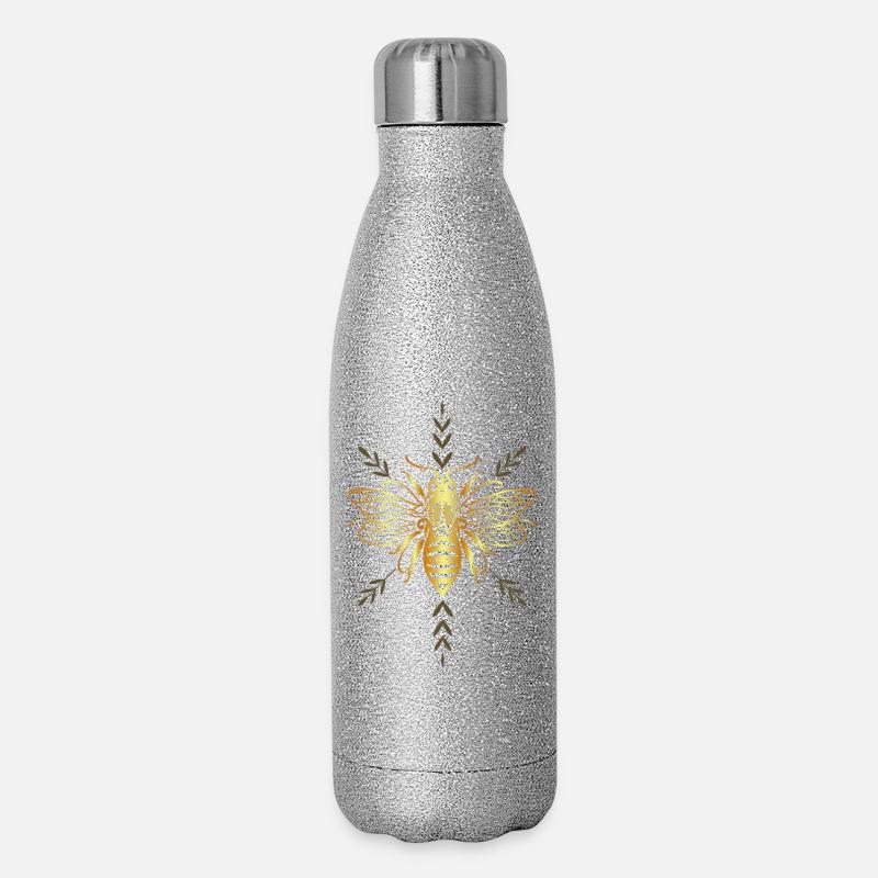 Biene Honigbiene Blumen - Glitzer Isolierflasche 500 ml - Silber Glitzer