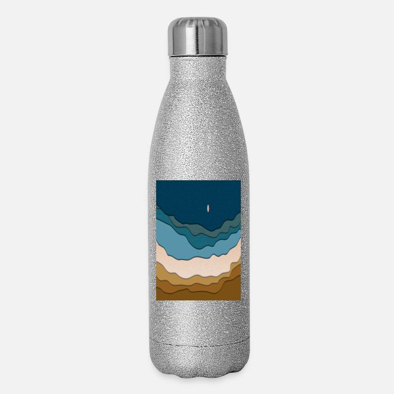 Design abstrait de plage - planche de surf dans l’océan - Gourde isotherme pailletée 500 ml - paillettes argentées