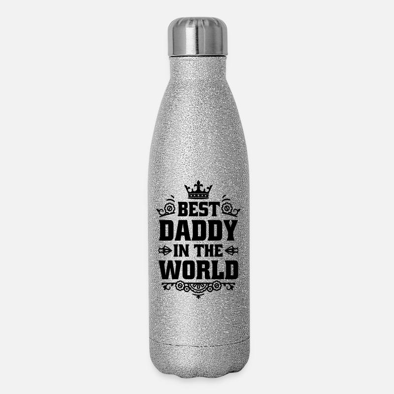 Bester Papa der Welt Geschenk  Krone Best Daddy - Glitzer Isolierflasche 500 ml - Silber Glitzer