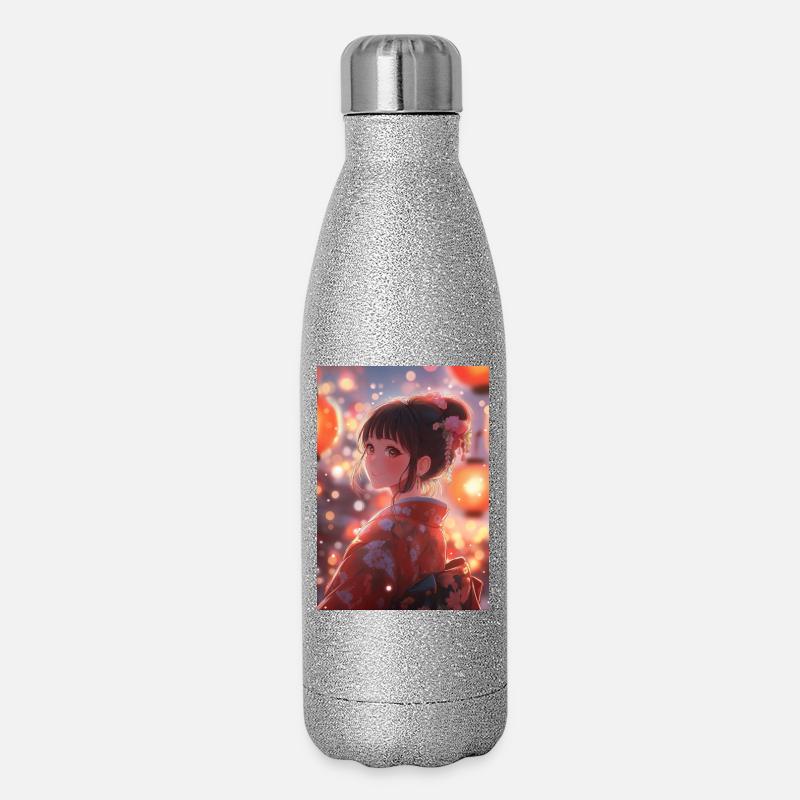 Kimono Blooming Bright Lanterns - Glitter Thermal Bottle 500 ml - silver glitter