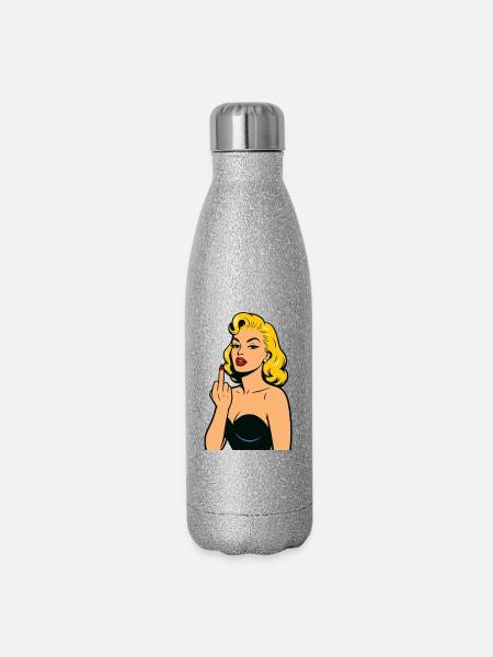 Frau Pop-Art-Rebell Mittelfinger - Glitzer Isolierflasche 500 ml - Silber Glitzer