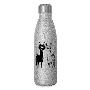Alpagas drôles - 2 Alpagas ultra mignons - Gourde isotherme pailletée 500 ml - paillettes argentées - Droite