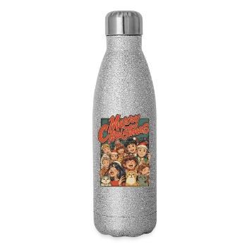 Retro Christmas Kids Cats Cartoon - Glitter Thermal Bottle 500 ml - silver glitter - Right