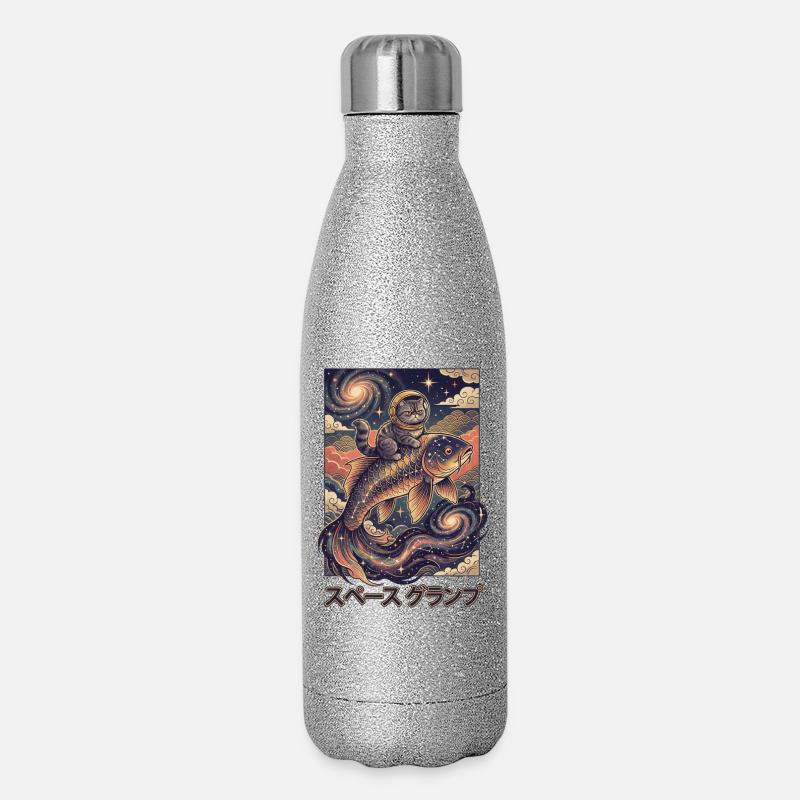 Astronautenkat auf kosmischem Koi - Glitzer Isolierflasche 500 ml - Silber Glitzer