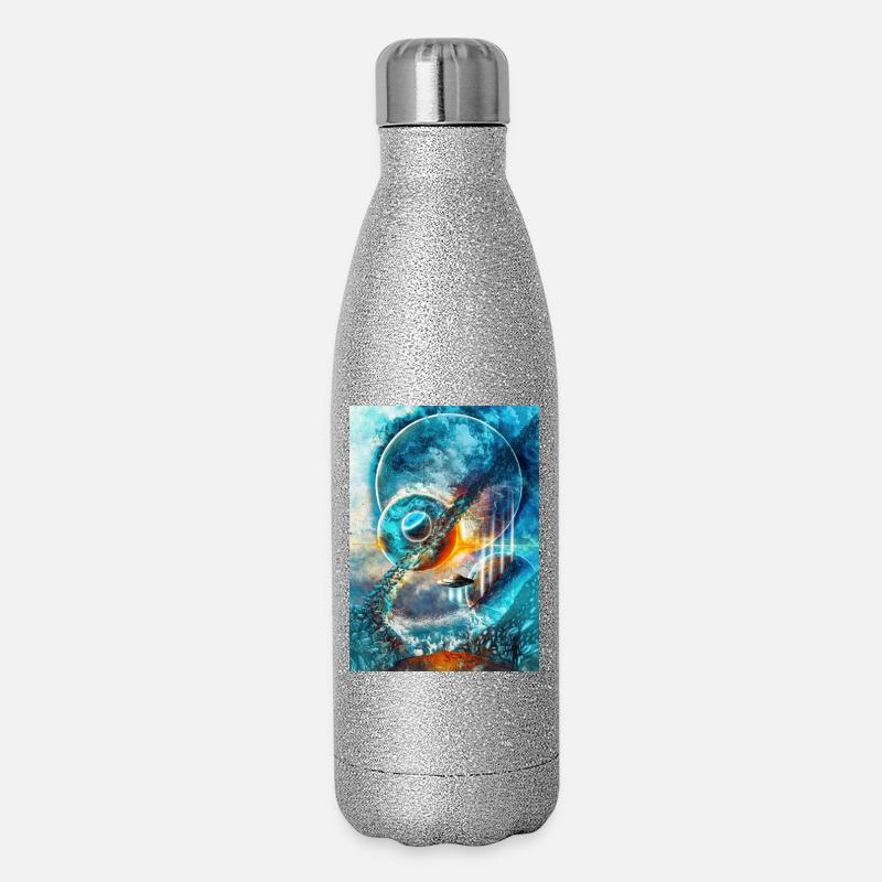 Blauer Weltraumring mit Feuer - Glitzer Isolierflasche 500 ml - Silber Glitzer