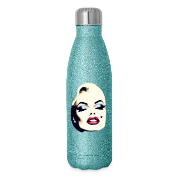 Pop Art Inspired Portrait on Apparel - Glitter Thermal Bottle 500 ml - blue glitter - Right