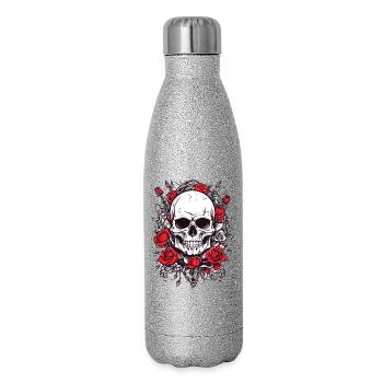 Crâne avec des roses - Gourde isotherme pailletée 500 ml - paillettes argentées - Droite