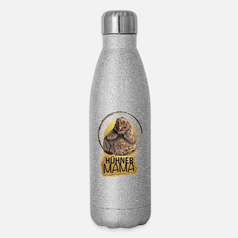 Hühner Mama - Glitzer Isolierflasche 500 ml - Silber Glitzer