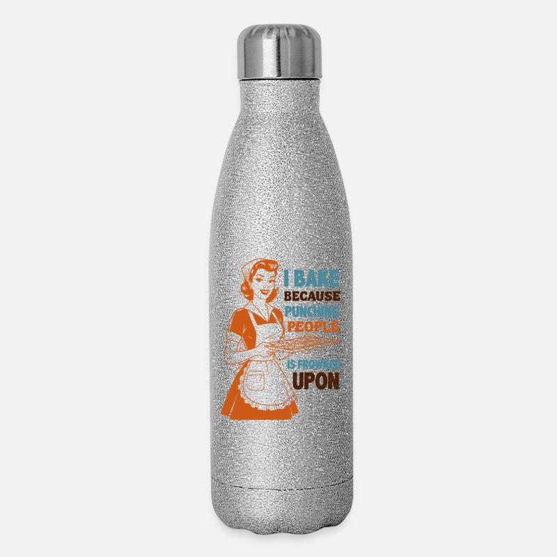 Backenwitz Retro Kitchen-uttryck: Baka istället för att slå - Glittertermosflaska 500 ml - silvrigt glitter