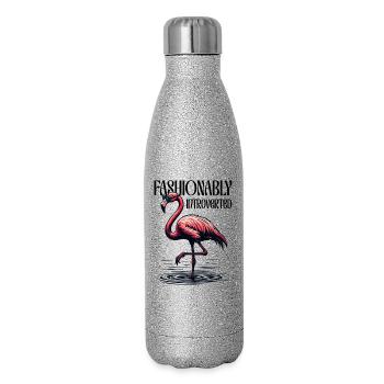 Fashionably Introverted – Flamingo with sunglasses - Glitter Thermal Bottle 500 ml - silver glitter - Right
