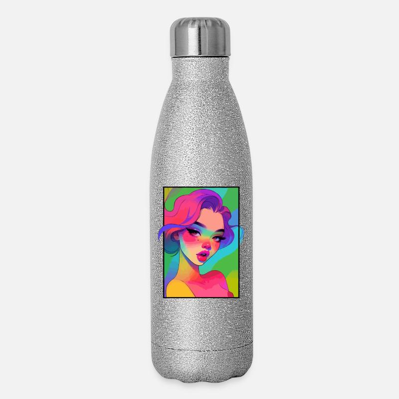 Glam-Mädchen-Porträt - Glitzer Isolierflasche 500 ml - Silber Glitzer
