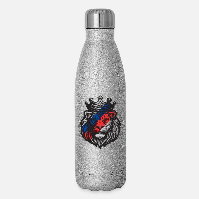 Lyoner Löwe gekrönt in den Farben von OL - Glitzer Isolierflasche 500 ml - Silber Glitzer