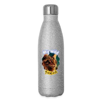 Illustration de l’amitié du chat sauvage - Gourde isotherme pailletée 500 ml - paillettes argentées - Droite