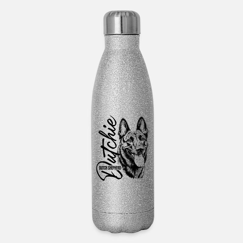 Dutchie - Holländischer Schäferhund - Glitzer Isolierflasche 500 ml - Silber Glitzer