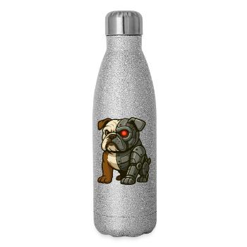 Cyborg Bouledogue avec Œil Rouge et Armure - Gourde isotherme pailletée 500 ml - paillettes argentées - Droite