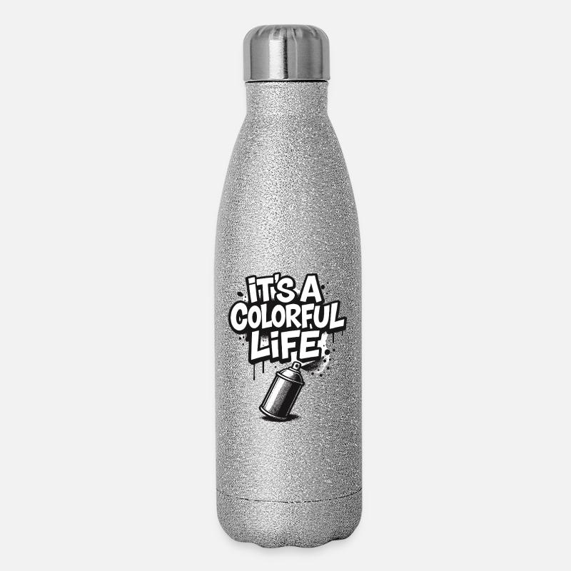 C’est un graffiti de vie coloré - Gourde isotherme pailletée 500 ml - paillettes argentées