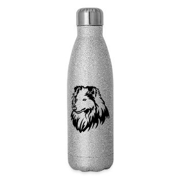 Sheltie Kopf - Glitzer Isolierflasche 500 ml - Silber Glitzer - Rechts