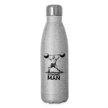 Illustration de l’haltérophilie Oldschool Strongman - Gourde isotherme pailletée 500 ml - paillettes argentées - Droite