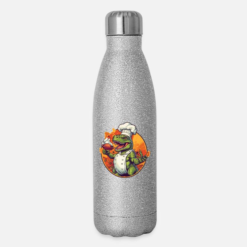 Dinosaur with cooking apron - Glitter Thermal Bottle 500 ml - silver glitter