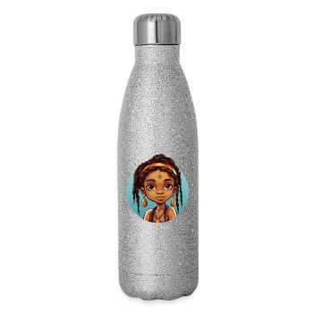 Afro Schwarz Kind Junge Mädchen Ethno Geschenkidee - Glitzer Isolierflasche 500 ml - Silber Glitzer - Rechts