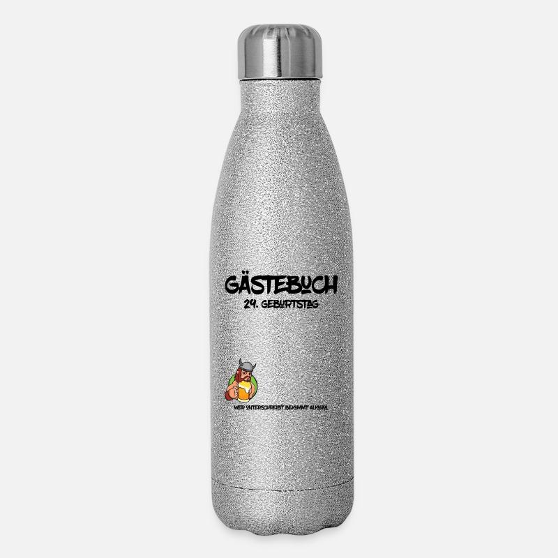 29. Geburtstag | Gästebuch Design - Glitzer Isolierflasche 500 ml - Silber Glitzer