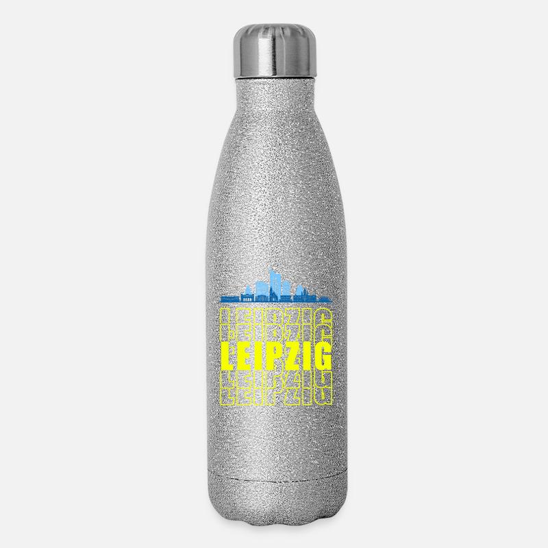 Messestadt Leipzig Sachsen Silhouette Skyline - Glitzer Isolierflasche 500 ml - Silber Glitzer