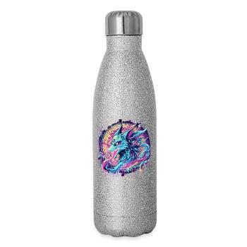 Psychedelische Fuchs Kopf Goa Kunst - Glitzer Isolierflasche 500 ml - Silber Glitzer - Rechts