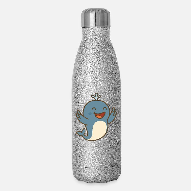 Fröhlicher Wasserfreund - Glitzer Isolierflasche 500 ml - Silber Glitzer