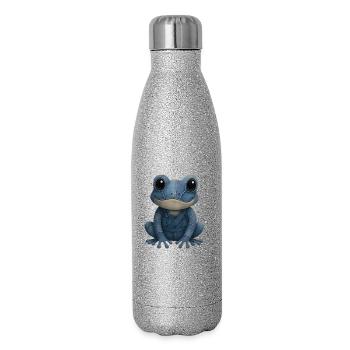 Denim Patchwork Frosch - Glitzer Isolierflasche 500 ml - Silber Glitzer - Rechts