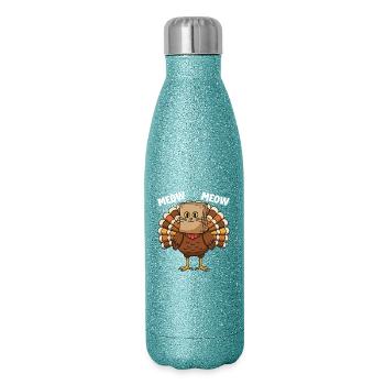 Turkey Cat Thanksgiving Fall Harvest - Glitter Thermal Bottle 500 ml - blue glitter - Right