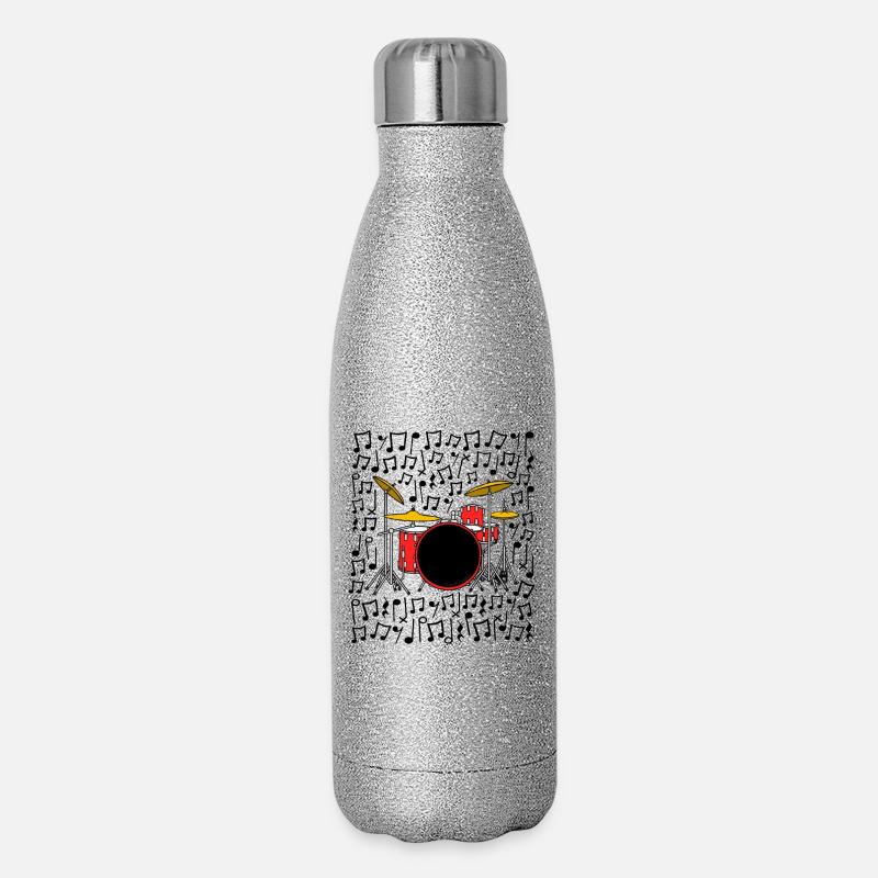 Drum Kit Musical Notes Drummer Music Teacher - Glitter Thermal Bottle 500 ml - silver glitter