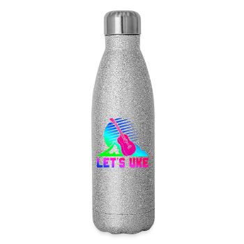 Hawaiian Ukulele Uke Retro 80s 90s - Glitter Thermal Bottle 500 ml - silver glitter - Right