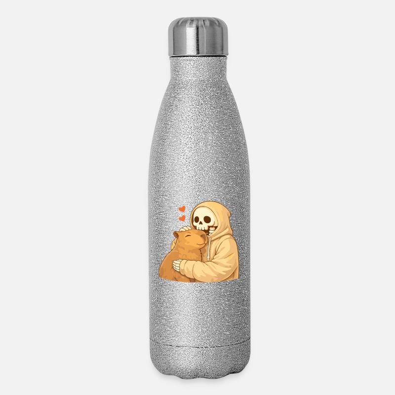 Cozy Skeleton with Capybara – Security - Glitter Thermal Bottle 500 ml - silver glitter